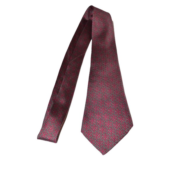 Vtg Hermes red grey geometric interlocking chain link designTie 100% Silk